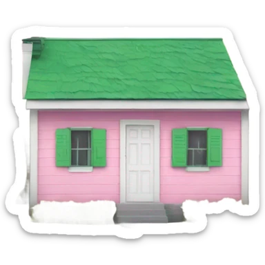 Small pink shack with white roof and green shutters sticker