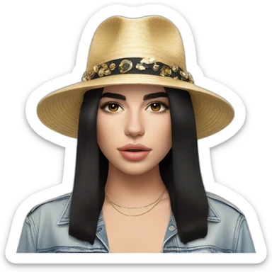 Dua Lipa with a hat sticker