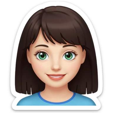 Simple White smiling women with a dark brown fringe and blue greenish eyes sticker