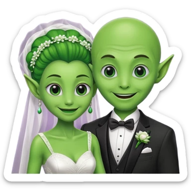 alien couple in wedding day sticker