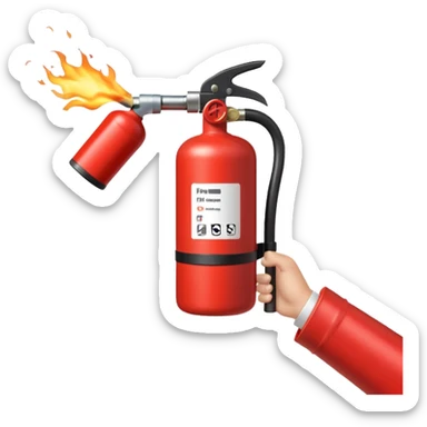 A hand holding Fire extinguisher and extinguishing the fire, no man sticker