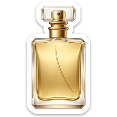a rectangular glass bottle of perfume from which perfume is sprayed, without other additional objects sticker