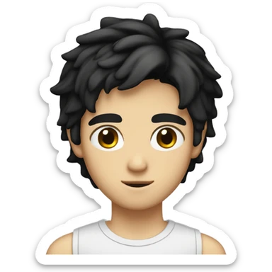 Teenager boy type italian, White skin, with straight black hair (Which go down behind to the nape of the neck), Little bit dezoom sticker
