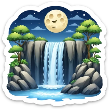 full moon over waterfall sticker