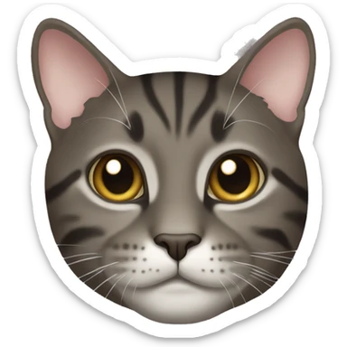 dark tabby cat with white chest sticker