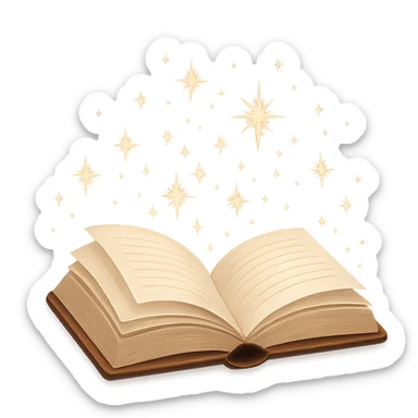 an open book with magical sparkles, representing a bookstore, no background sticker