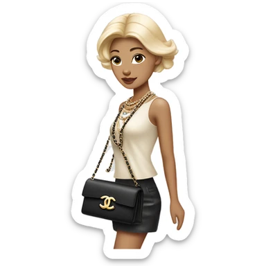 Blonde Chanel Asian Girl with Birkin bag and Chanel necklace sticker
