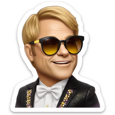 elton john in oversized cat-eye funky sunglasses for mardi gras sticker