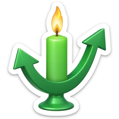 iOS-style 3D emoji: rising green candlestick chart with an upward-pointing arrow sticker