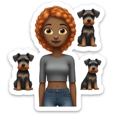 Black girl with ginger hair with mini schnauzer  sticker