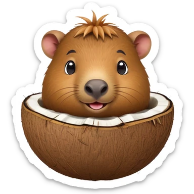Capybara face on a coconut shell body with tiny legs sticking out sticker