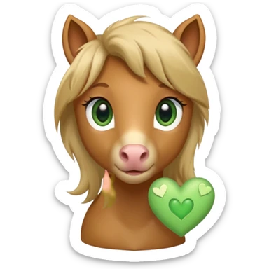 light brown pony with green eyes in love surrounded by heart sticker