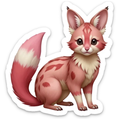 Pastel Pink, red-pointed, soft natural realistic romantic vintage antique divine beautiful elegant pretty precious cute young youthful  Fakémon-Pokémon-opossum-feline-mouse-serval-caracal-chinchilla-Minccino-Cinccino-Meowstic-rodent-hybrid-creature with a big fluffy bushy tail (full body) sticker