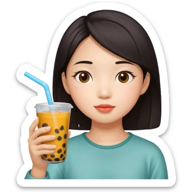 Asian girl drinking boba sticker