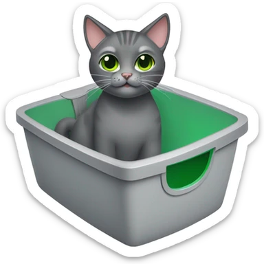 cat litter box with green eyed gray cat sticker