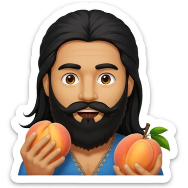 Indian man with a long beard and long hair has a peach in his mouth  sticker