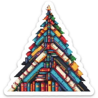 A mountain peak made entirely of colorful stacked books reaching high sticker