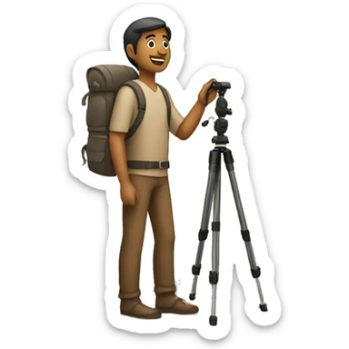 indian man holding tripod in front of hills sticker