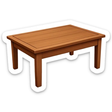 Generate a 3D  table ： warm brown wood, subtly textured, slightly angled perspective, clean edges, realistic but minimal shading, on a transparent or plain white background. Keep the design simple and clearly readable at small sizes sticker