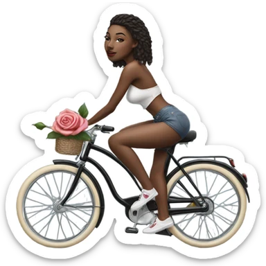 Hyper Realistic beautiful woman model with a small rose tattoo riding a bike sticker