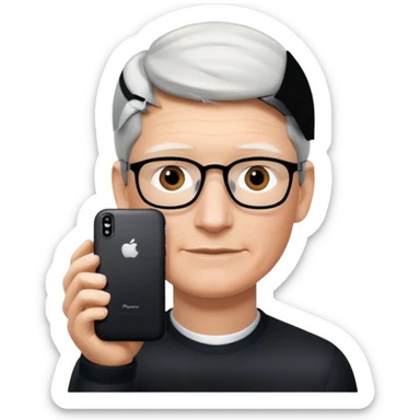 Tim Cook wiyh iphoine into his hands with one iphone the neweswt one sticker