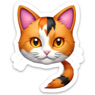Cinematic Cute Calico Cat Portrait Emoji, Head tilted playfully with sparkling, inquisitive eyes and a charming patchwork fur of orange, black, and white, simplified yet irresistibly adorable, highly detailed, glowing with a warm, inviting glow, high shine, bubbly and affectionate, styled with a touch of whimsical feline charm, soft glowing outline, capturing the essence of a delightfully cute calico cat that looks as if it could prance off the screen into your heart! sticker