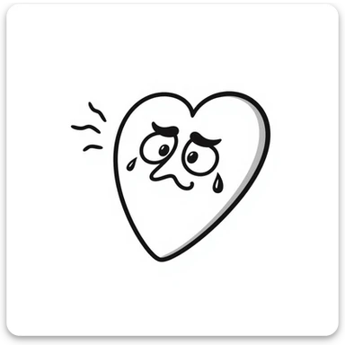 heart symbol showing stress with expressive lines, sweat drops, worried face sticker