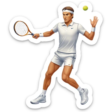 Cinematic Realistic portrait of Goran Ivanišević, depicted as an iconic tennis player in dynamic motion with detailed athletic gear and intense focus, illuminated by bold stadium lighting that accentuates his competitive spirit. sticker