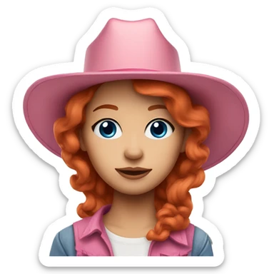redhead wearing pink cowboy hat blue eyeshadow sticker
