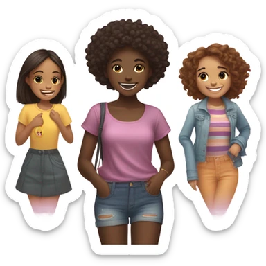 Cute darkskin girl trying on outfits with her besties sticker
