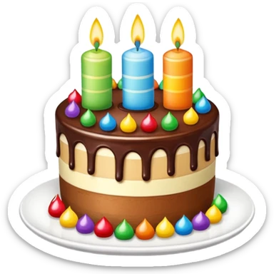 creame una chocotortaa de cumpleaños con velitas arcoiris sticker