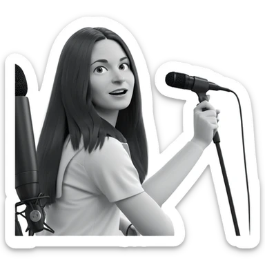 monochrome girl with microphone sticker