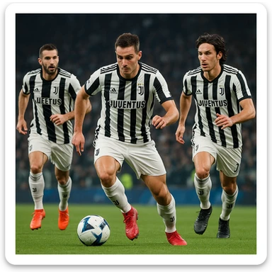 Juventus players in action, realistic and detailed sticker