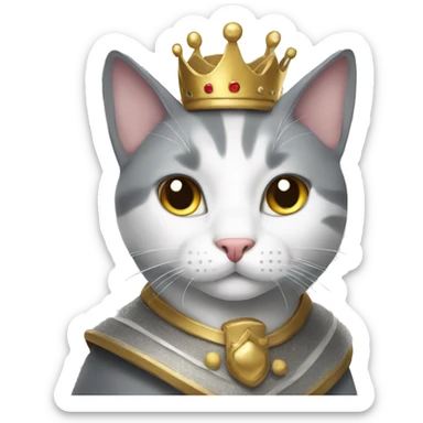 Gray and white cat dressed as king sticker