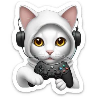 hooded cat holding gamepad and wearing headset sticker