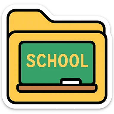 folder icon for 'school' with chalkboard and chalk, minimalist, rounded corners sticker