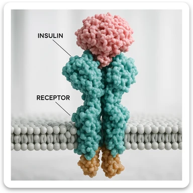 insulin binding to a receptor, hyper realistic 4K style, molecular details, clinical atmosphere, white background sticker