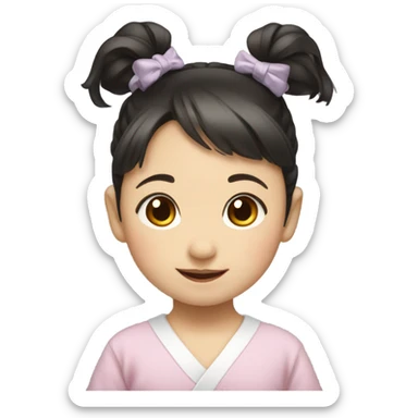 Japanese baby girl with two ponytail dark hair smiling sticker