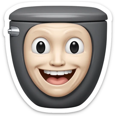 a human head, often with a distorted, grinning expression, emerging from a white, black, or gray toilet bowl sticker