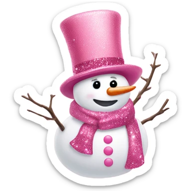 Rose pink snowman with glitter  sticker