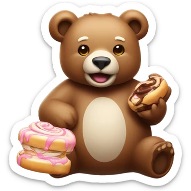 Bear holding a cinnamonroll sticker