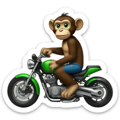 Big Monkey with green eyes on motorcycle  sticker