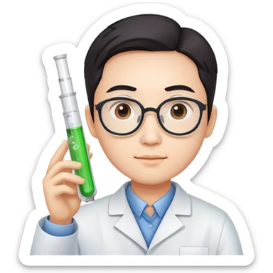super realistic Chinese scientist holding test tube sticker