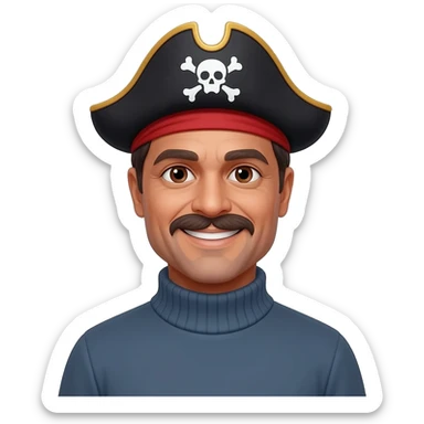 middle aged male indian primary school teacher looks like brad pitt without a moustache wearing a thick plain roller-neck jumper with a pirate headband and no hat sticker