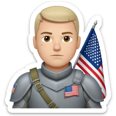 generate white full-armored american soldier with small usa flag on shoulder sticker