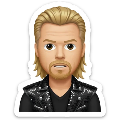 James Hetfield with long dark blonde hair, black sequin outfit  sticker