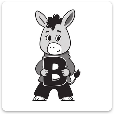 cute baby donkey in emo style holding a letter B sticker