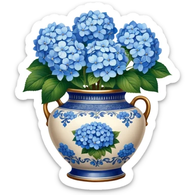 Blue Hydrangeas in vintage vase sticker