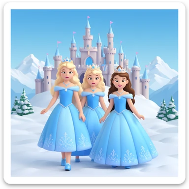 girls in a  snow princess dress, snow castle background sticker
