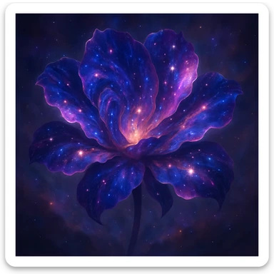 A flower with petals resembling a swirling galaxy nebula, vibrant cosmic colors, glowing accents, and a dreamy, ethereal feel. sticker
